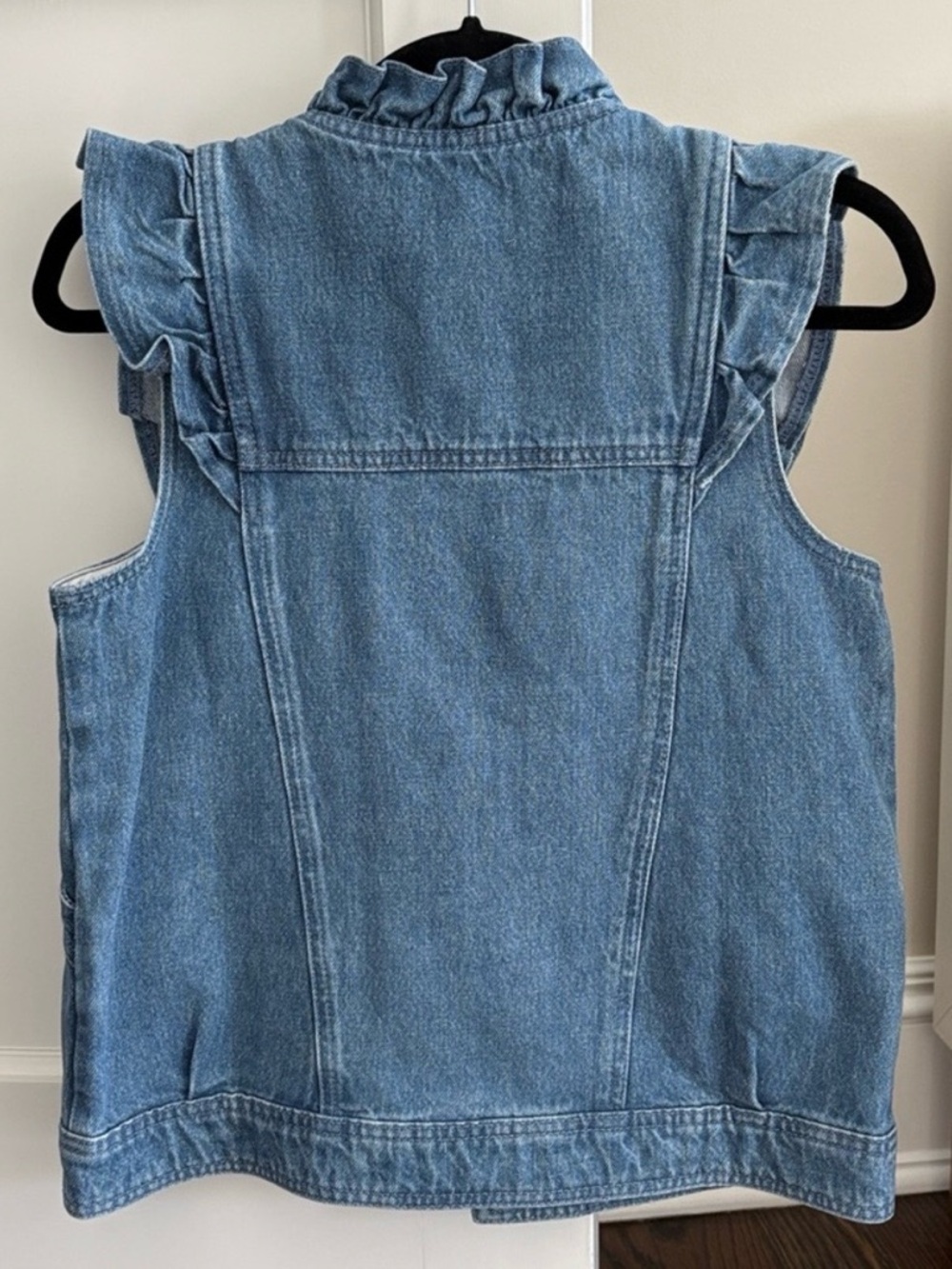 Sezane Light Blue Ruffle-Trim Denim Vest - Picture 3 of 6